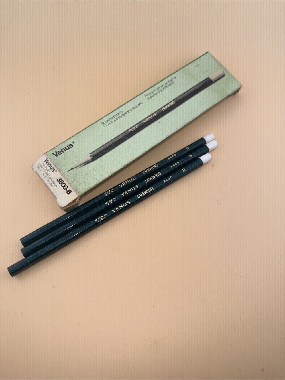 VTG Venus Drawing Drafting Pencils 3800-B Unsharpened 3Pcs Total W Box